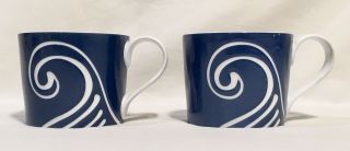 Set Of 2 - Starbucks 2008 Classic Blue Wave Mug 13 Oz Ceramic Coffee Tea Cup Mug