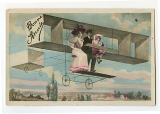 C 1910 Aviation Fantasy Airplane Family Kunst Art French Photo Postcard