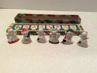 Vintage Porcelain Christmas Place Card Holders,  Set Of 6