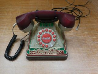 Vintage Coca Cola Stained Glass Look Collectable Coke Desk Phone Telephone