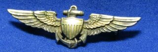 Wwii 1/20 10k Gold & Sterling Naval Aviator Pilot Wings Badge By H&h
