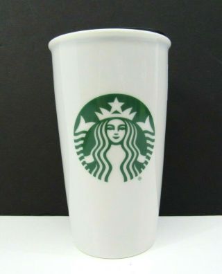 2016 Starbucks Green Mermaid Logo Ceramic Travel Mug 16 Oz White Tumbler Cup