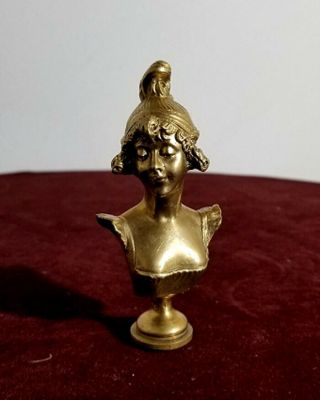 Antique French Art Nouveau Bronze Waxseal,  Lady Bust Signed