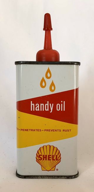 Vintage Shell Handy Oil Can Advertising Tin With Cap
