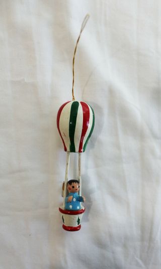 Vintage Rare Angel In Hot Air Balloon Wooden Christmas Tree Ornament