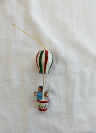 Vintage Rare Angel in Hot Air Balloon Wooden Christmas Tree Ornament 2