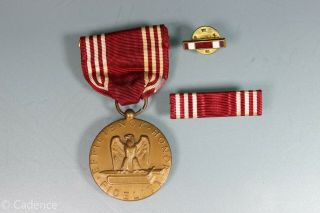Us Ww2 Named Good Conduct Medal W/ Ribbon & Later Lapel Pin.  Rea.  M386