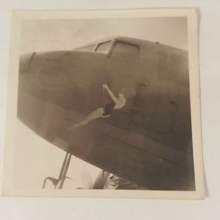Wwii Photo Douglas C - 47 Skytrain Girl On Trapeze Nose Art 2 - 1/2 " X 2 - 1/2 " B&w