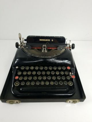 Vintage Remington Rand Monarch 5 Typewriter With Black Case Not Vtg