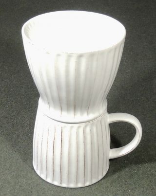 2013 Starbucks White Ribbed Ceramic Drip Pour Over Cone & Coffee Mug Cup
