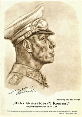Ww 2 German Gfm Erwin Rommel Rkt With Oaks,  Swords & Diam Orig Willrich Drawing