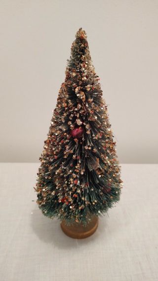 Vintage Bottle Brush Christmas Tree 10 - 1/2 " Flocked,  Mercury Glass,  Foil Ornament