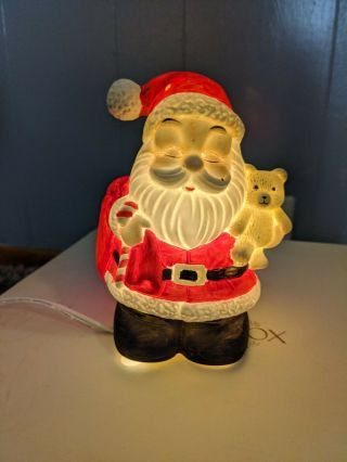 Santa Night Light Table Lamp With Teddy Ceramic Christmas Holiday Decor
