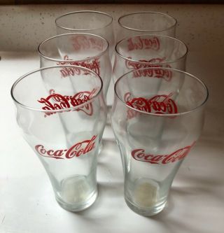 Set Of 6 Vintage Coca Cola Coke Glasses Clear Red Hour Glass Bell 5 " Tall Nos