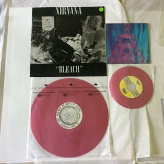Nirvana Bleach 1992 Sub Pop Ltd Translucent Pink Vinyl Lp,  Ltd 7” Sliver/dive.