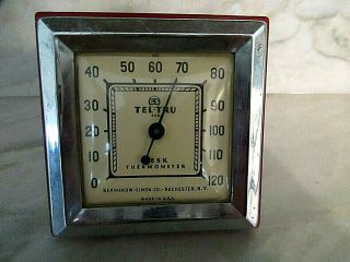 Red Vintage Tel - Tru Desk Thermometer Germanow - Simon Co.  Rochester,  Ny Usa