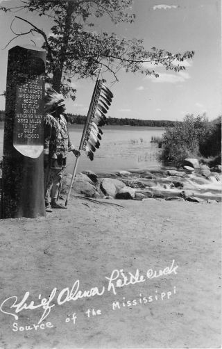 Native American Indian Chief At Lake Itasca,  Minnesota Real Photo Postcard/rppc