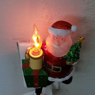 Night Light Santa Claus With Tree Flickering Bulb Wall Plug In