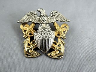 Wwii Us Navy Pin 10k Gold Filled & Sterling Silver - Eagle,  Shield And Anchors