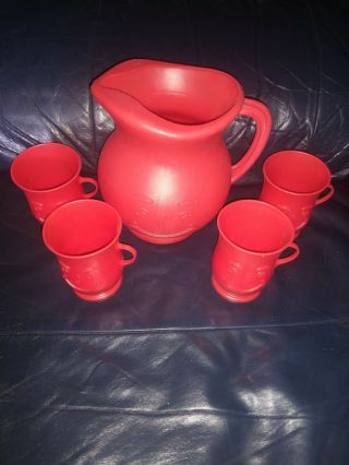 Vintage 1970s Kool - Aid Pitcher And Four Glasses