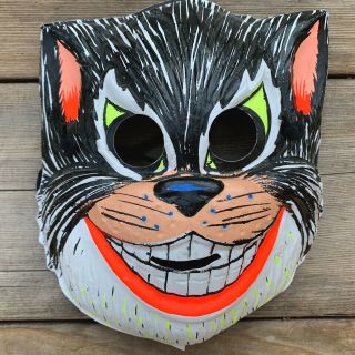 Vintage Childs Halloween Mask Cat Plastic Usa