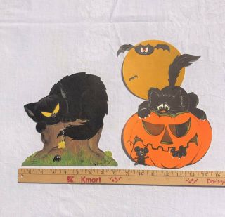 Vintage Halloween Decorations Hallmark 1972 Black Cat Pumpkin Bats 70s