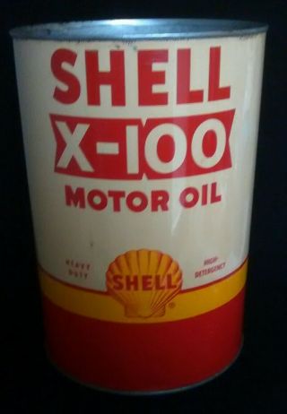 Mid 1950s Shell X - 100 Five Quart Motor Oil Can San Francisco California & Ny