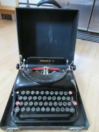 Vintage Remington Rand Monarch 5 Typewriter With Black Case Vgc