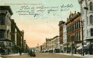 York,  Ny,  Lockport,  Main Street Looking West 1910 Postcard
