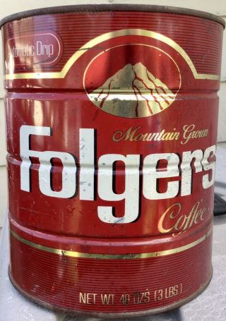Vintage Folgers Coffee Can Tin ☕ Bigger Than The Big Lebowski - 48 Oz ☕