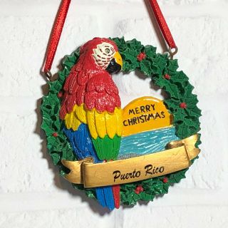 Puerto Rico Parrot Wreath Merry Christmas Ornament