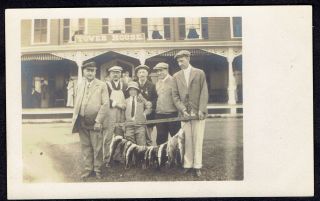 Rppc Real Photo Postcard Men With Long Line Of Fish At Tower House Fishing