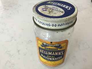 Vintage Hellmann’s Mayonnaise Jar Glass Bottle Paper Label 1 Pint Measuring Cup