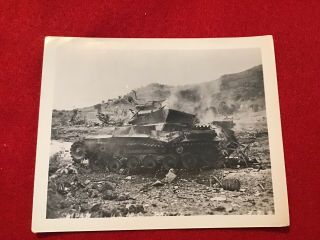 Wwii Us Soldiers Photo Of Destroyed Tank On Saipan