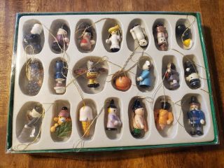 Vintage Set Of 21 Miniature Wood Thanksgiving Ornaments