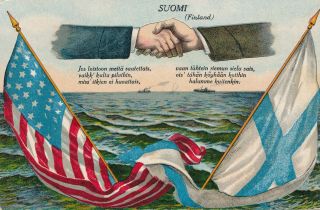 Finland And United States Hands Across The Sea Postcard With Flags And Quote - Udb