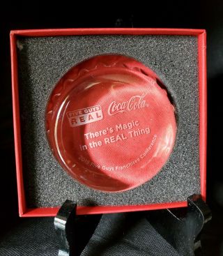Boxed Coca Cola Clear Glass Crown Paper Weight Five Guys Advertising