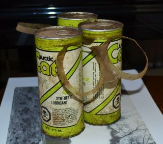 VTG 1970s Arctic Cat Full Snowmobile Oil Cans 3 On Ring With Patina NOS 2