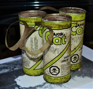 VTG 1970s Arctic Cat Full Snowmobile Oil Cans 3 On Ring With Patina NOS 3