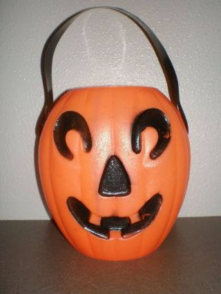 Vtg Rare Unusual Halloween Pumpkin Long Face Jack ‘o Lantern Bucket Blow Mold