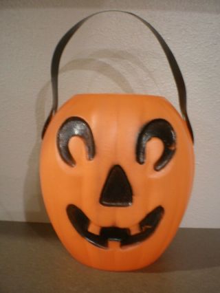 Vtg RARE Unusual Halloween Pumpkin Long Face Jack ‘O Lantern BUCKET Blow Mold 2
