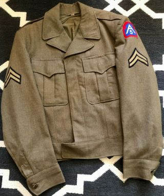 Vintage Ww2 Us Army Brown Wool Jacket W/ Patches Size 34 R