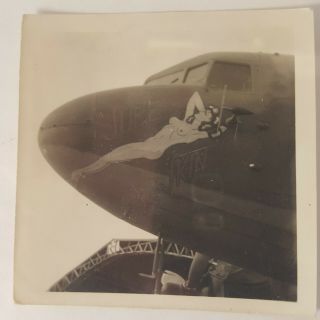 Wwii Photo Douglas C - 47 Skytrain Sure Skin Pin - Up Nose Art 2 - 1/2 " X 2 - 1/2 " B&w