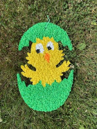 Vintage Green Easter Chick In Egg Melted Plastic Popcorn Decoration Hanging