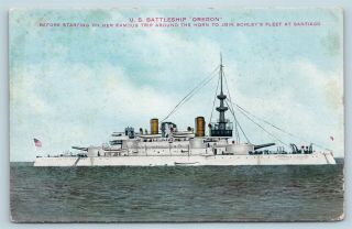 Postcard Uss Oregon Us Navy Ship Battleship Bb - 3 C1908 V12