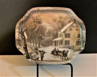 Vintage Christmas Tray - Currier And Ives Scene - 1960s