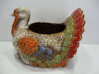 Glazed Ceramic Thanksgiving Turkey Planter Centerpiece Vase 7” T X 5 3/4 " W
