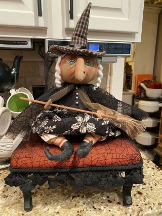 Joe Spencer Gathered Traditions Halloween Witch Doll With Bench