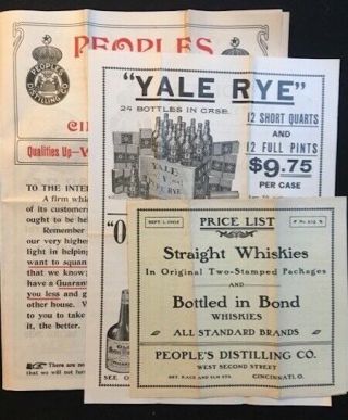 1905 Price List,  Order Form And Advertising Flyers Peoples Distilling Co Whiskey