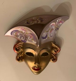 Mardi Gras Masquerade Wall Mask Orleans Ceramic Mask Gold Face 6 " X 7 "